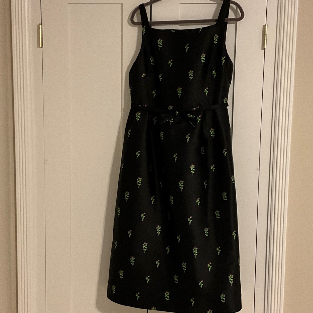 LK Bennett Black Midi Dress with Green Floral Pattern & matching jacket
